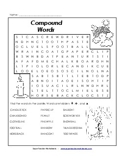 Compound Words Word Search Puzzle Worksheet