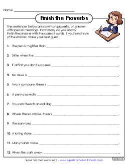 Complete the Proverbs Brainteasers Worksheet