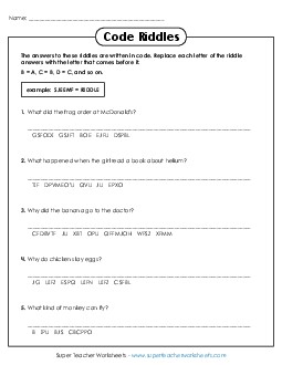 Code Riddles (Medium) Brainteasers Worksheet