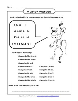 Monkey Message (Easy) Brainteasers Worksheet