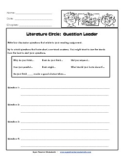 Lit. Circles: Question Leader Worksheet