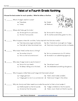 Reading Comprehension Questions (Whole Book) Worksheet