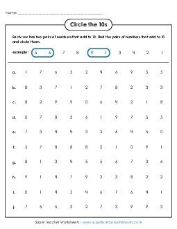 Circle the 10s (Easy) Brainteasers Worksheet