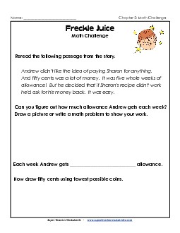 Freckle Juice Math Challenge Books Worksheet