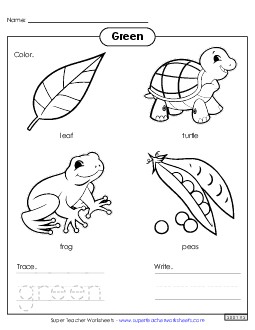 Green Things Colors Worksheet