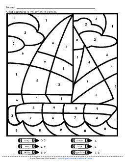 Color-by-Number - Sailboat Counting Worksheet