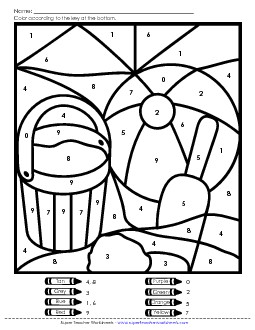 Color-by-Number: Beach Scene Counting Worksheet