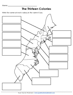 Map of Colonial America (Blank) Worksheet