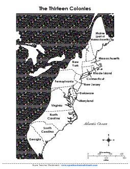 Map of Colonial America (Labeled) Free Worksheet