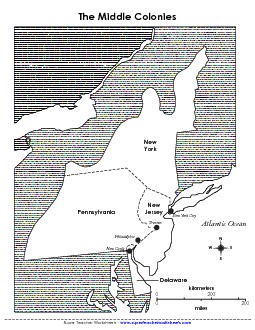 Map of the Middle Colonies Free Colonial America Worksheet