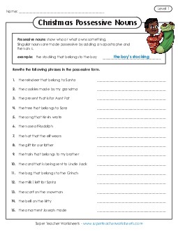 Christmas Possessive Nouns (Basic) Worksheet