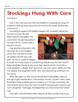 Christmas Stockings (Legend) Reading Comprehension Worksheet