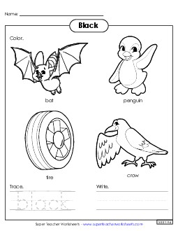 Black Things Colors Worksheet