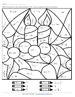 Basic Division Mystery Picture (Candle) Christmas Worksheet