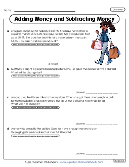 Christmas Money Word Problems Math Worksheet