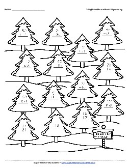 2-Digit Addition Christmas Trees (No Regrouping) Worksheet