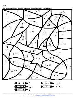 Basic Subtraction Mystery Picture (Stocking) Christmas Worksheet