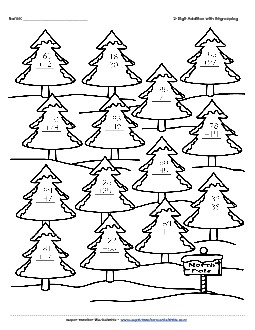 2-Digit Addition Christmas Trees (With Regrouping) Worksheet