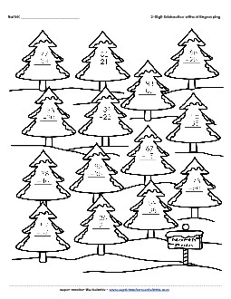 2-Digit Subtraction Christmas Trees (No Borrowing) Worksheet