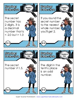 D3 - One and Seven Tenths Number Detective Worksheet