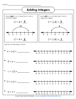 Adding Integers #1 Worksheet