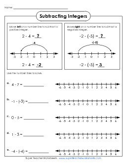 Subtracting Integers #1 Worksheet