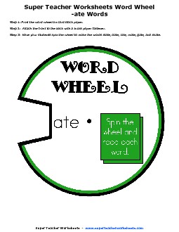 -ate Word Wheel Phonics Worksheet