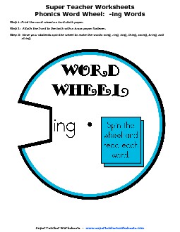 -ing Word Wheel Phonics Worksheet