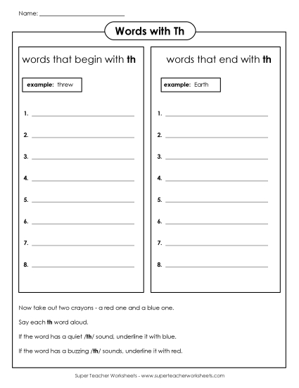 Brainstorm TH Words Phonics Words With Worksheet