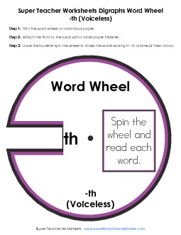 Unvoiced Th -  Word Wheel Word Wheels Worksheet