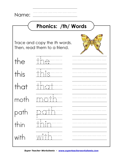 TH Say, Trace and Write Phonics Beginningsounds Worksheet