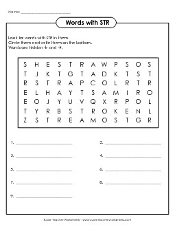 STR Word Search Phonics Words With Worksheet