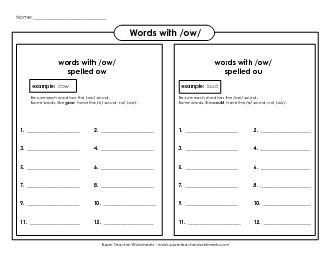 Brainstorm /ow/ Words Free Phonics Words With Worksheet