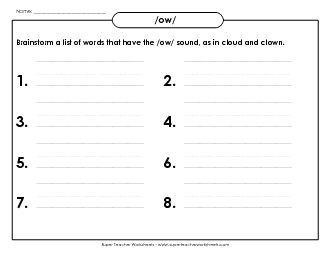 Brainstorm /ow/ Words (Basic) Phonics Words With Worksheet