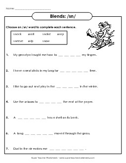 SN Sentences Free Phonics Words With Worksheet