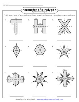 Perimeter of Symmetrical Polygons Geometry Worksheet