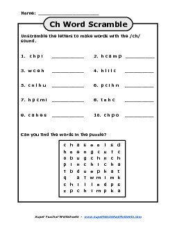 Word Scramble - /ch/ Phonics Worksheet