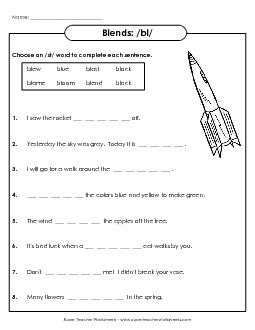 BL Sentences Free Phonics Words With Worksheet