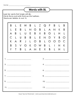 BL Word Search Phonics Words With Worksheet