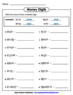 Money Place Value Worksheet