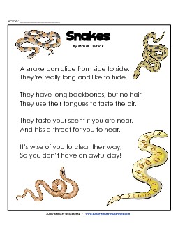 Snakes Free 2nd Grade Reading Comprehension Worksheet