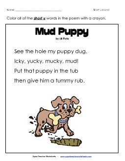 Phonics Poem: Mud Puppy Worksheet