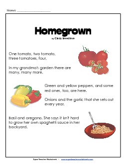 Homegrown 3rd Grade Reading Comprehension Worksheet