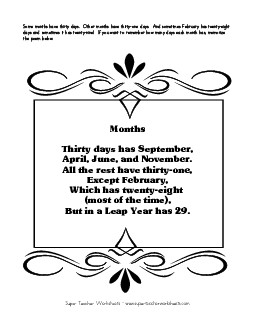 Months of the Year Calendars Worksheet