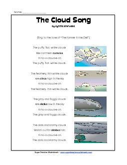 Cloud Song Songs Worksheet