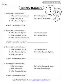 Mystery Numbers (5-Digit) Place Value Worksheet