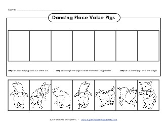 Dancing Pigs (4-Digit)  Place Value Worksheet