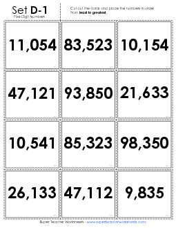 Ordering: Card Sort Game (5-Digit) Place Value Worksheet