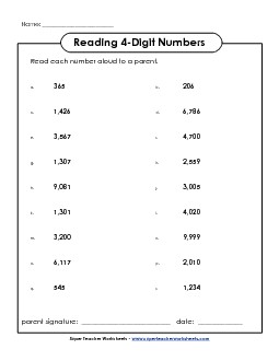 Read the Numbers: 4-Digit Place Value Worksheet