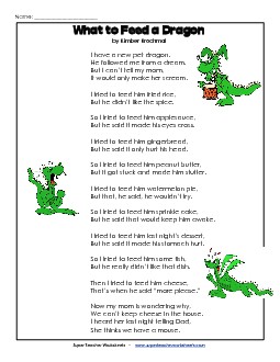 What To Feed a Dragon 3rd Grade Reading Comprehension Worksheet